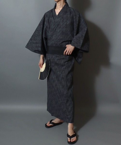 ANPAS(アンパス)の「Shijira-Weave YUKATA / しじら織り 浴衣 4点セット (帯 下駄 扇子付き) メンズ 紳士用 和装 夏祭り 花火大会(浴衣・メンズ・ネイビー/ブラック系その他4/ブラック系その他2/グレー/ブラック系その他/ブラック系その他3/ブラック系その他6/ブラック系その他5/ワイン/グレー系その他・M/L/LL)」の16枚目の写真