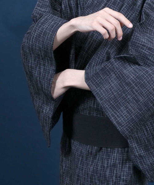 ANPAS(アンパス)の「Shijira-Weave YUKATA / しじら織り 浴衣 4点セット (帯 下駄 扇子付き) メンズ 紳士用 和装 夏祭り 花火大会(浴衣・メンズ・ネイビー/ブラック系その他4/ブラック系その他2/グレー/ブラック系その他/ブラック系その他3/ブラック系その他6/ブラック系その他5/ワイン/グレー系その他・M/L/LL)」の21枚目の写真
