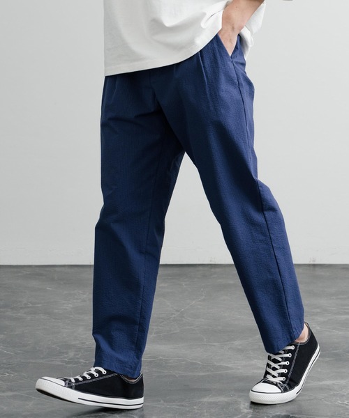 セール】シアサッカーツータックイージーテーパードパンツ（その他