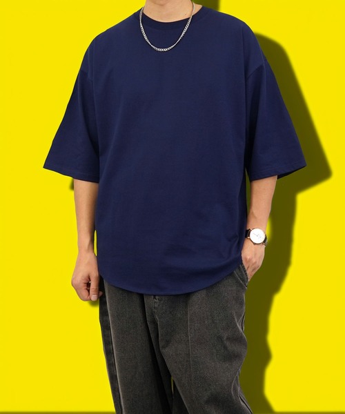 BAYBLO（ベイブロ）の「(GV)ユニセックス オーバーサイズヘビーウエイト無地裾ラウンドTシャツ（Tシャツ/カットソー・メンズ・スミクロ/ネイビー/ホワイト/ブラック・M/L/LL）」の4枚目の写真