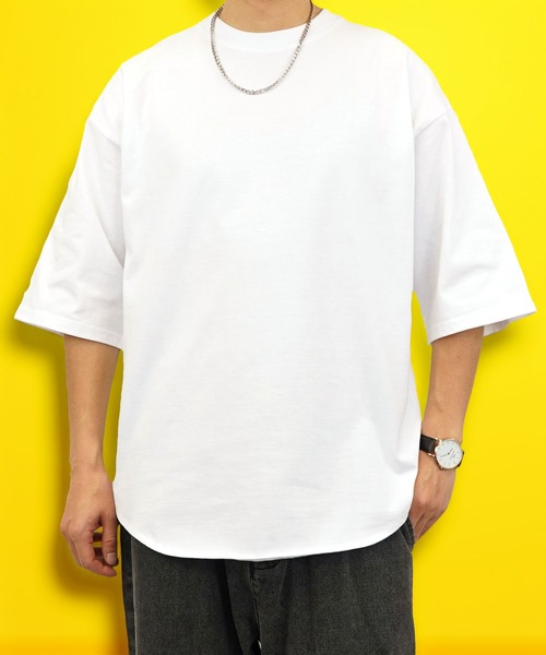 BAYBLO（ベイブロ）の「(GV)ユニセックス オーバーサイズヘビーウエイト無地裾ラウンドTシャツ（Tシャツ/カットソー・メンズ・スミクロ/ネイビー/ホワイト/ブラック・M/L/LL）」の9枚目の写真