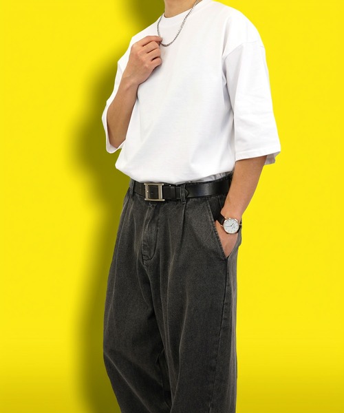 BAYBLO（ベイブロ）の「(GV)ユニセックス オーバーサイズヘビーウエイト無地裾ラウンドTシャツ（Tシャツ/カットソー・メンズ・スミクロ/ネイビー/ホワイト/ブラック・M/L/LL）」の14枚目の写真