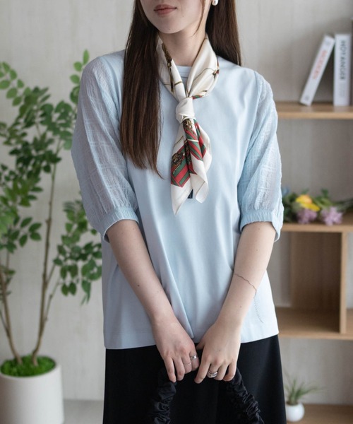 HusHusH(ハッシュアッシュ)の「HusHusH 袖異素材プルオーバー(Tシャツ/カットソー・レディース・ブラック/サックスブルー/オフホワイト・M/L)」の1枚目の写真