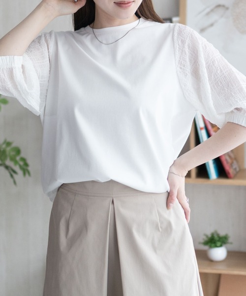 HusHusH(ハッシュアッシュ)の「HusHusH 袖異素材プルオーバー(Tシャツ/カットソー・レディース・ブラック/サックスブルー/オフホワイト・M/L)」の18枚目の写真
