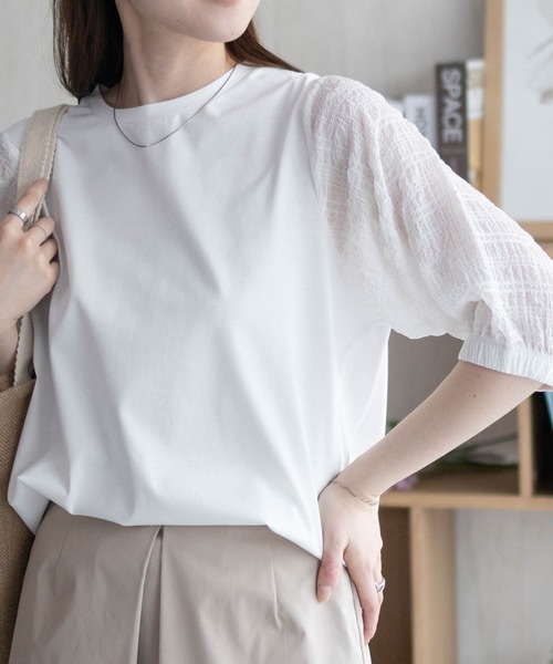 HusHusH(ハッシュアッシュ)の「HusHusH 袖異素材プルオーバー(Tシャツ/カットソー・レディース・ブラック/サックスブルー/オフホワイト・M/L)」の19枚目の写真