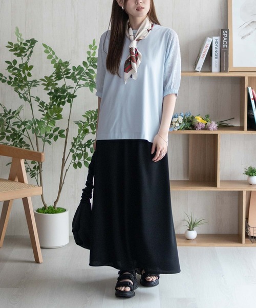 HusHusH(ハッシュアッシュ)の「HusHusH 袖異素材プルオーバー(Tシャツ/カットソー・レディース・ブラック/サックスブルー/オフホワイト・M/L)」の6枚目の写真