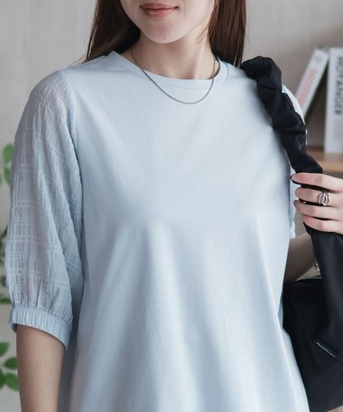HusHusH(ハッシュアッシュ)の「HusHusH 袖異素材プルオーバー(Tシャツ/カットソー・レディース・ブラック/サックスブルー/オフホワイト・M/L)」の8枚目の写真
