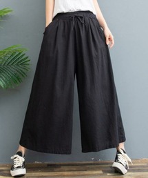 Y's リネン ガウチョ ワイド パンツ 黒 日本製 Amazon | [THLD] ワイドパンツ レディース 春夏 リネン ウエスト