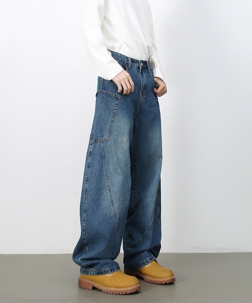 セール】立体裁断ヴィンテージワイドテーパードデニム（デニムパンツ