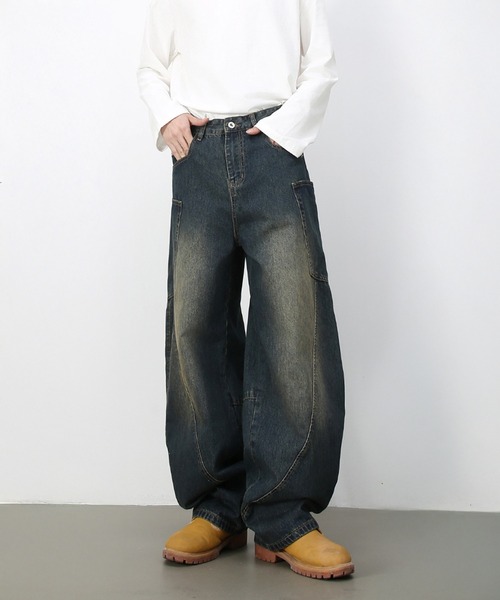 CORPUS TOKYO(コーパス トーキョー)の「立体裁断ヴィンテージワイドテーパードデニム(デニムパンツ・メンズ・インディゴブルー/ブラック/ブルー・1/2/3/4)」の7枚目の写真