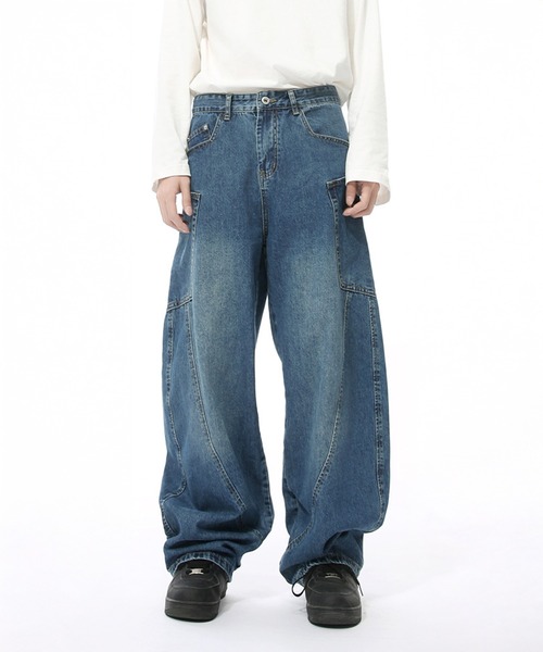 セール】立体裁断ヴィンテージワイドテーパードデニム（デニムパンツ