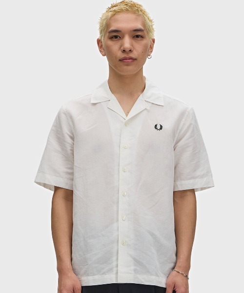 FRED PERRY(フレッドペリー)の「Linen Blend Revere Collar Shirt/リネンブレンドオープンカラーシャツ(シャツ/ブラウス・メンズ・ライトベージュ/ブルー/ネイビー/ブラック/ホワイト・S/M/L)」の14枚目の写真