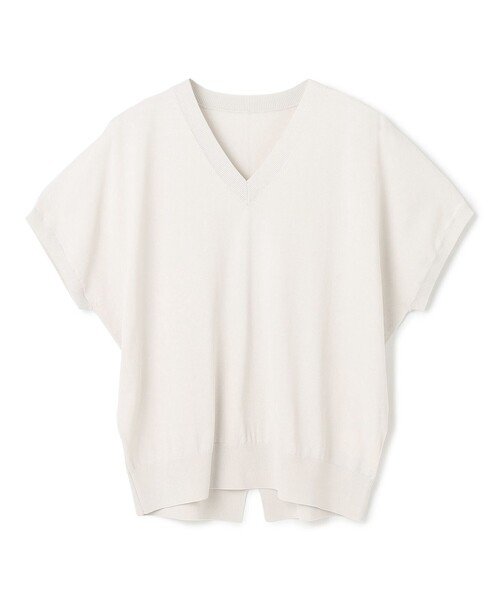 【美品】ebure エアリースーパーウールVネックニット ホワイト セール】 〈手洗い可能〉モヘヤ パイル Vネック プルオーバー