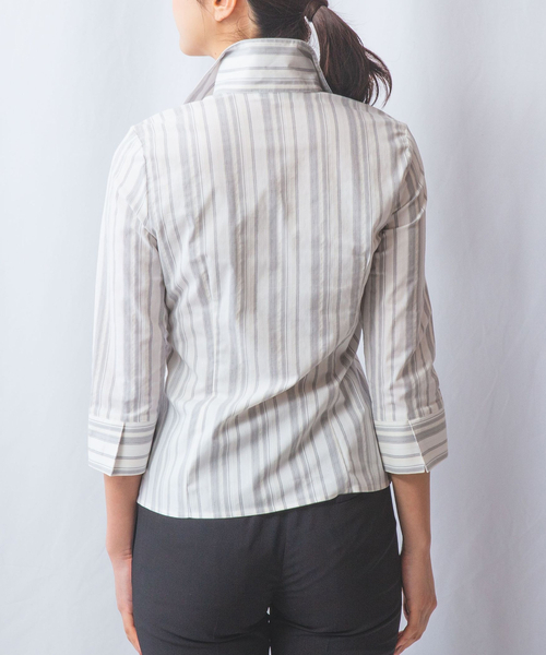 【NARA CAMICIE】イタリア製　シャツ　ブラウス　トップス　ストレッチ セール】【NARACAMICIE】ストレッチランダムストライプスタンド