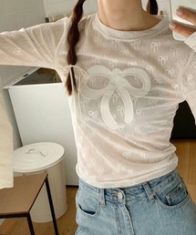 リボン柄シアーロンT