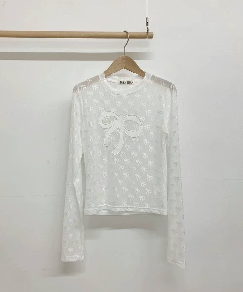 Mejoul(メジュール)の「リボン柄シアーロンT(Tシャツ/カットソー・レディース・ホワイト/ブルー/ブラック・F)」の7枚目の写真