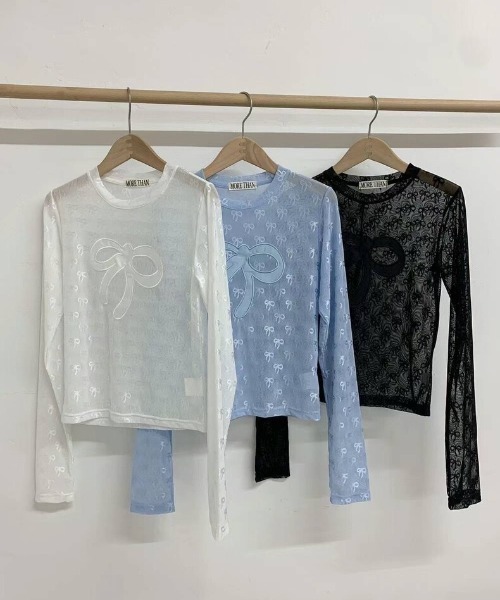 Mejoul(メジュール)の「リボン柄シアーロンT(Tシャツ/カットソー・レディース・ホワイト/ブルー/ブラック・F)」の8枚目の写真