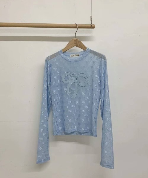 Mejoul(メジュール)の「リボン柄シアーロンT(Tシャツ/カットソー・レディース・ホワイト/ブルー/ブラック・F)」の5枚目の写真
