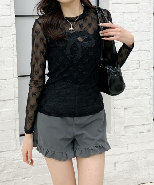 Mejoul(メジュール)の「リボン柄シアーロンT(Tシャツ/カットソー・レディース・ホワイト/ブルー/ブラック・F)」の16枚目の写真