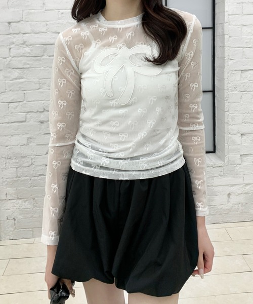 Mejoul(メジュール)の「リボン柄シアーロンT(Tシャツ/カットソー・レディース・ホワイト/ブルー/ブラック・F)」の13枚目の写真