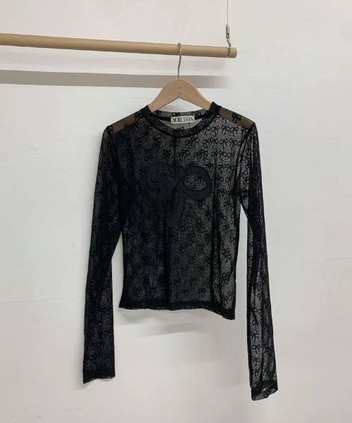 Mejoul(メジュール)の「リボン柄シアーロンT(Tシャツ/カットソー・レディース・ホワイト/ブルー/ブラック・F)」の12枚目の写真