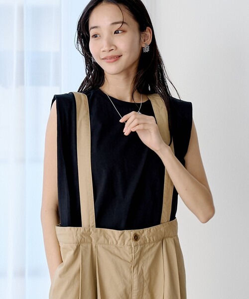 coen(コーエン)の「エマール検証済み【WELLTECT】 USAコットンタックノースリーブTシャツ(Tシャツ/カットソー・レディース・ダークブラウン/ネイビー/ブラック/オフホワイト・M/L)」の1枚目の写真