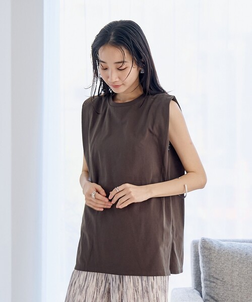 coen(コーエン)の「エマール検証済み【WELLTECT】 USAコットンタックノースリーブTシャツ(Tシャツ/カットソー・レディース・ダークブラウン/ネイビー/ブラック/オフホワイト・M/L)」の12枚目の写真