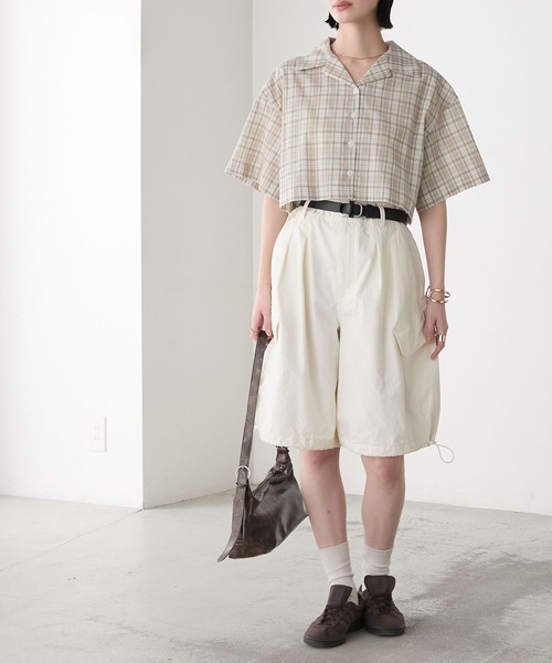 moco.様 forksy.】マドラスチェック オープンカラー ショート丈シャツ forksy