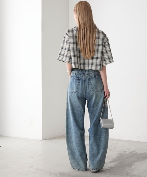 forksy.】マドラスチェック オープンカラー ショート丈シャツ forksy