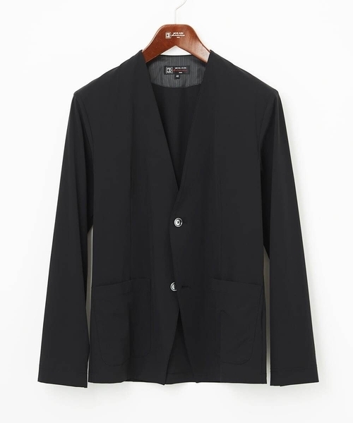 MK MICHEL KLEIN HOMME (エムケーミッシェルクランオム)の「【セットアップ対応】ノーカラーカーディガンジャケット/ニュートラルストレッチ(カーディガン/ボレロ・メンズ・ブラック/ライトブラウン・48/51/46)」の2枚目の写真