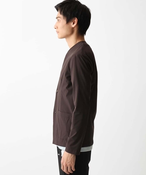 MK MICHEL KLEIN HOMME (エムケーミッシェルクランオム)の「【セットアップ対応】ノーカラーカーディガンジャケット/ニュートラルストレッチ(カーディガン/ボレロ・メンズ・ブラック/ライトブラウン・48/51/46)」の4枚目の写真