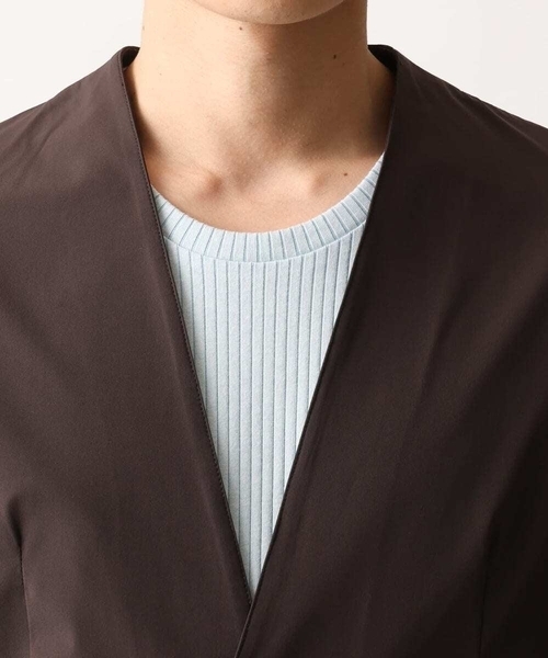 MK MICHEL KLEIN HOMME (エムケーミッシェルクランオム)の「【セットアップ対応】ノーカラーカーディガンジャケット/ニュートラルストレッチ(カーディガン/ボレロ・メンズ・ブラック/ライトブラウン・48/51/46)」の6枚目の写真