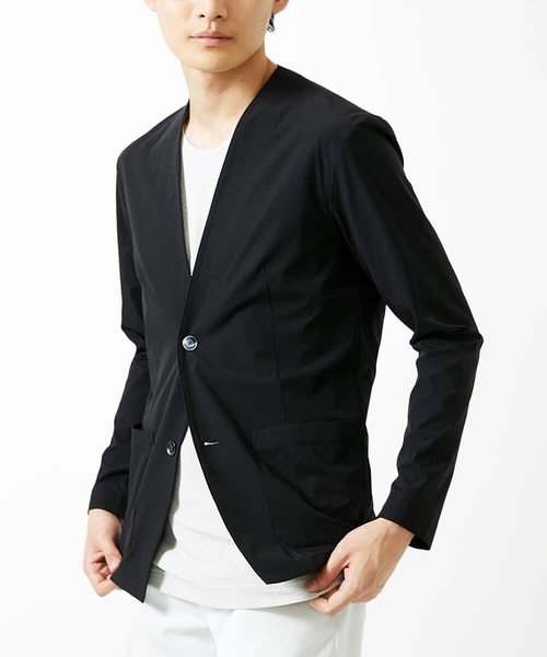 MK MICHEL KLEIN HOMME (エムケーミッシェルクランオム)の「【セットアップ対応】ノーカラーカーディガンジャケット/ニュートラルストレッチ(カーディガン/ボレロ・メンズ・ブラック/ライトブラウン・48/51/46)」の7枚目の写真