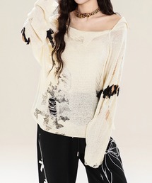 【HOOK】for girls ダメージデザインスプラッシュプリントニットトップス (SS)