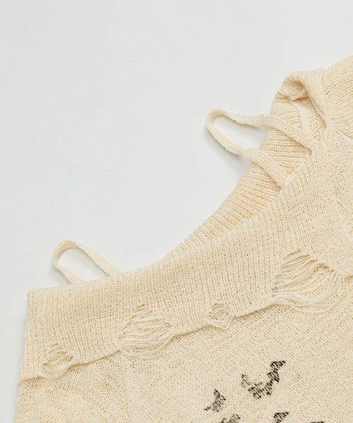 HOOK(フック)の「【HOOK】for girls ダメージデザインスプラッシュプリントニットトップス (SS)(ニット/セーター・レディース・ベージュ・SMALL/MEDIUM)」の4枚目の写真