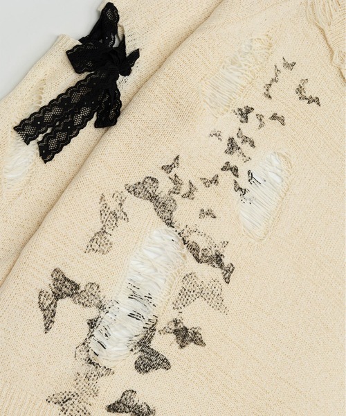 HOOK(フック)の「【HOOK】for girls ダメージデザインスプラッシュプリントニットトップス (SS)(ニット/セーター・レディース・ベージュ・SMALL/MEDIUM)」の6枚目の写真