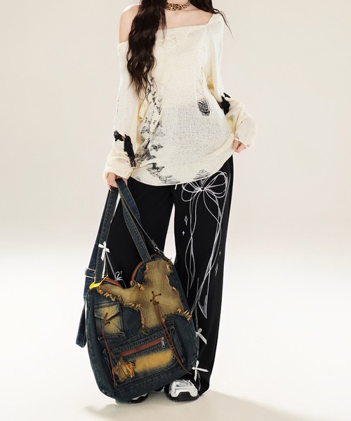 HOOK(フック)の「【HOOK】for girls ダメージデザインスプラッシュプリントニットトップス (SS)(ニット/セーター・レディース・ベージュ・SMALL/MEDIUM)」の11枚目の写真