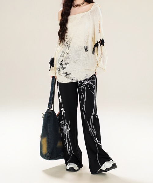 HOOK(フック)の「【HOOK】for girls ダメージデザインスプラッシュプリントニットトップス (SS)(ニット/セーター・レディース・ベージュ・SMALL/MEDIUM)」の12枚目の写真