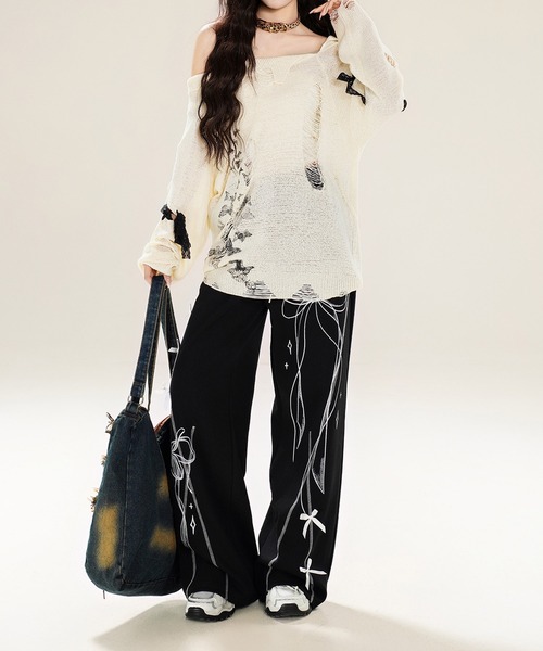 HOOK(フック)の「【HOOK】for girls ダメージデザインスプラッシュプリントニットトップス (SS)(ニット/セーター・レディース・ベージュ・SMALL/MEDIUM)」の13枚目の写真
