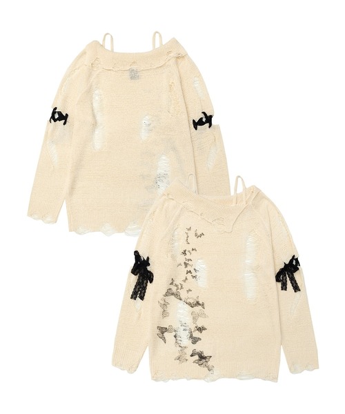 HOOK(フック)の「【HOOK】for girls ダメージデザインスプラッシュプリントニットトップス (SS)(ニット/セーター・レディース・ベージュ・SMALL/MEDIUM)」の18枚目の写真