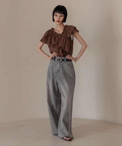 LOWRYS FARM(ローリーズファーム)の「アシメフリルギャザーSS 322948(シャツ/ブラウス・レディース・ホワイト/ブラウン/ブラック/その他・FREE)」の9枚目の写真