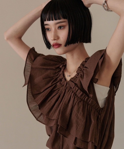 LOWRYS FARM(ローリーズファーム)の「アシメフリルギャザーSS 322948(シャツ/ブラウス・レディース・ホワイト/ブラウン/ブラック/その他・FREE)」の10枚目の写真