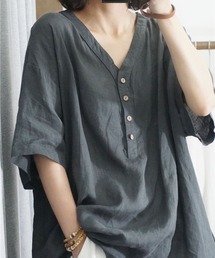 シャツ/ブラウス Tシャツ ヘンリーネック」に該当するトップス