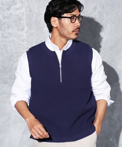 jiggys shop(ジギーズショップ)の「ワッフルニット ハーフジップ ベスト(ベスト・メンズ・チャコールグレー/ブラック/ライトグレー/ネイビー・MEDIUM/LARGE/X-LARGE)」の4枚目の写真