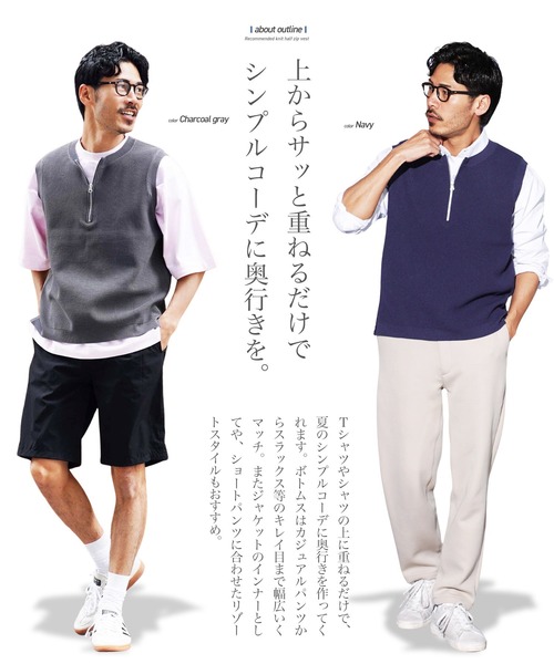 jiggys shop(ジギーズショップ)の「ワッフルニット ハーフジップ ベスト(ベスト・メンズ・チャコールグレー/ブラック/ライトグレー/ネイビー・MEDIUM/LARGE/X-LARGE)」の7枚目の写真