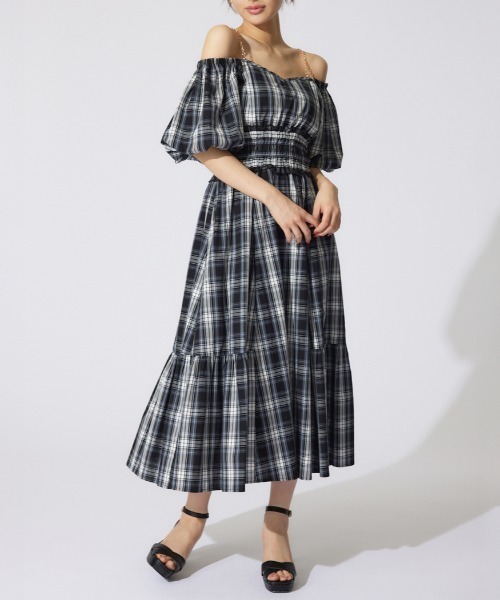 rienda(リエンダ)の「バルーンスリーブフレアワンピース 夏服 半袖(ワンピース・レディース・ブルー系その他3/ブラック系その他/ピンク・SMALL/MEDIUM)」の1枚目の写真