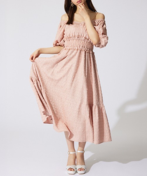 rienda(リエンダ)の「バルーンスリーブフレアワンピース 夏服 半袖(ワンピース・レディース・ブルー系その他3/ブラック系その他/ピンク・SMALL/MEDIUM)」の3枚目の写真