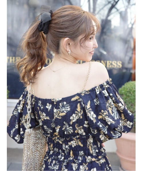 rienda バルーンスリーブフレアワンピース　M 花柄ワンピ　リエンダ♥ rienda バルーンスリーブフレアワンピース M 花柄ワンピ