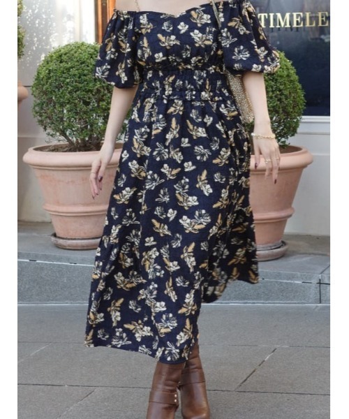 rienda バルーンスリーブフレアワンピース　M 花柄ワンピ　リエンダ♥ rienda バルーンスリーブフレアワンピース M 花柄ワンピ