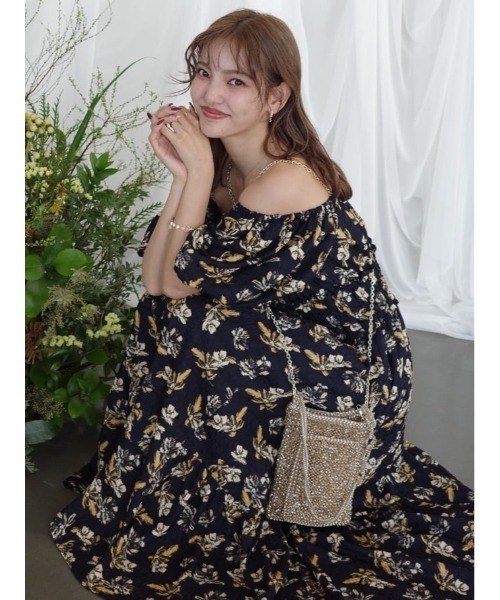 rienda バルーンスリーブフレアワンピース　M 花柄ワンピ　リエンダ♥ rienda | バルーンスリーブフレアワンピース (ワンピース(ロング